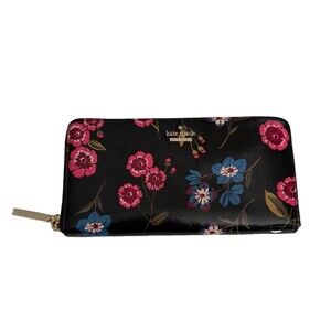 Kate Spade Floral Leather Wallet Black Multi Cameron Street Meadow Lacey